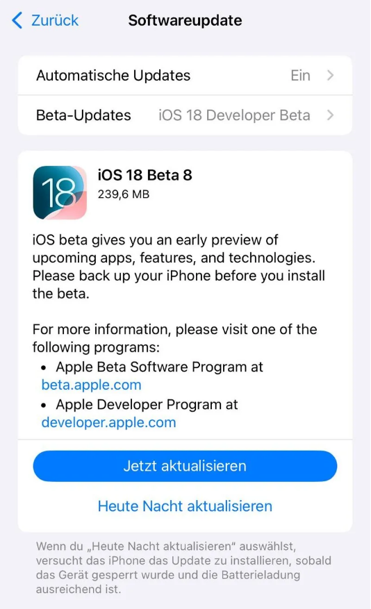 双江苹果手机维修分享苹果 iOS / iPadOS 18 开发者预览版 Beta 8 发布 